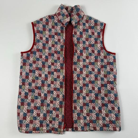 Vintage Handmade Quilted Cottage Grandma Red Quilt Vest W/ Pockets Size Small - Picture 2 of 8